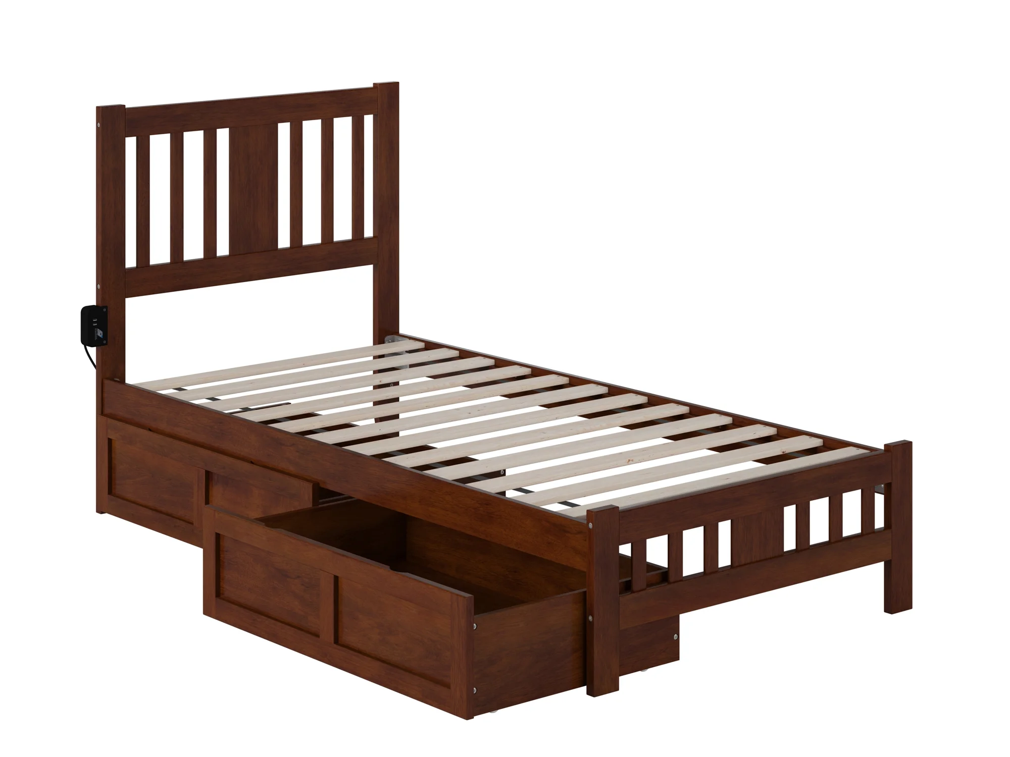 AFI Tahoe Twin Wood Platform Bed with Headboard Footboard & 2 Storage Drawers, Walnut