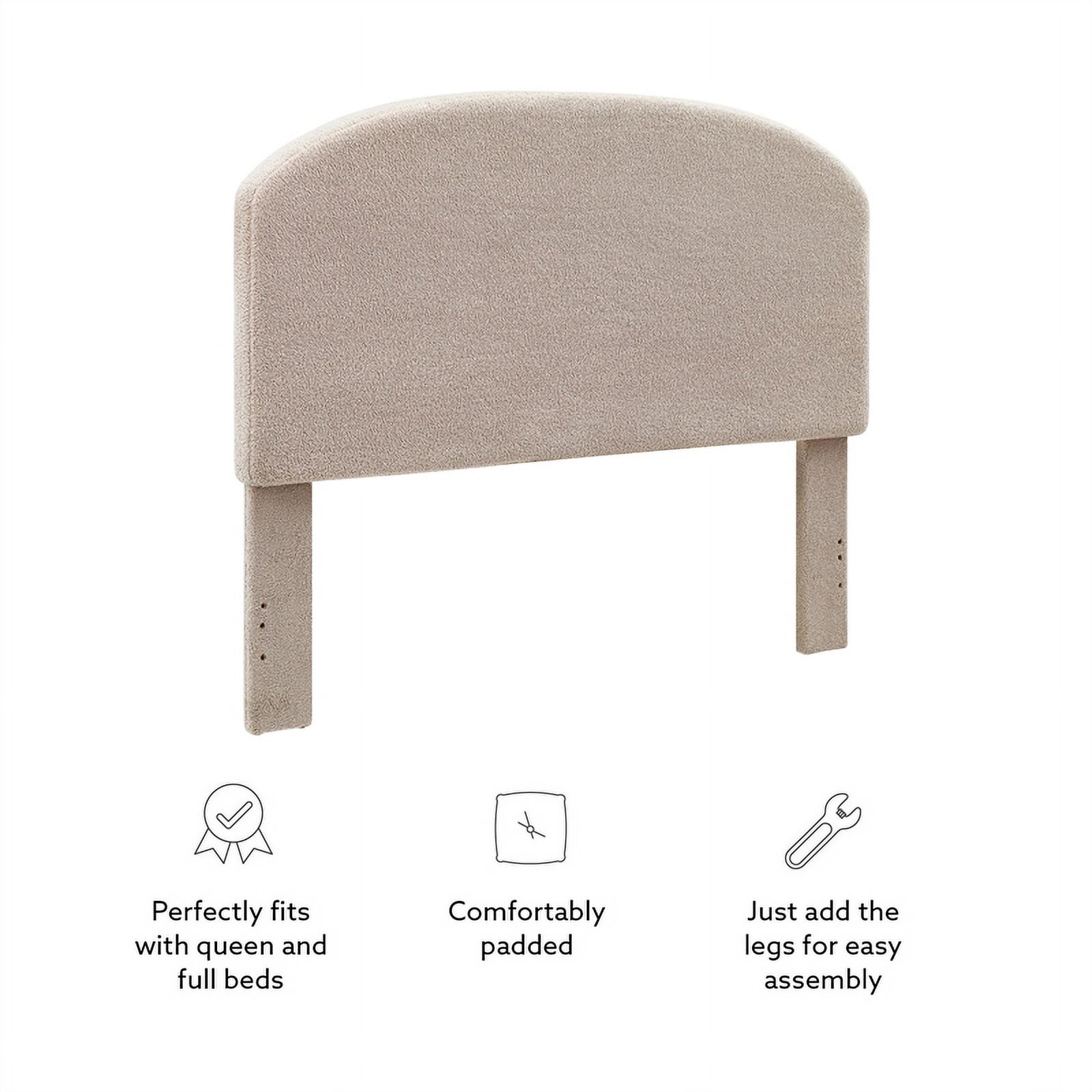 Linon Tristan Full Queen Sherpa Upholstered Rounded Headboard in Off White