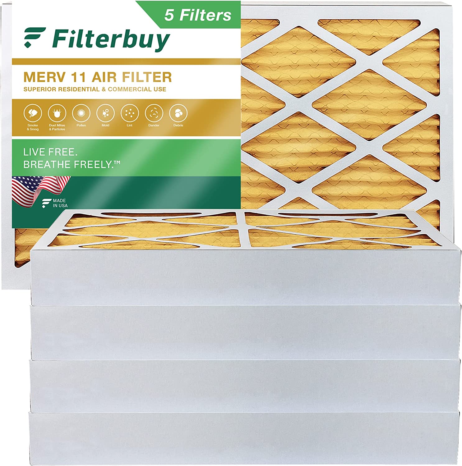 Filterbuy 12.75x21x4 MERV 11 Pleated HVAC AC Furnace Air Filters (5-Pack)