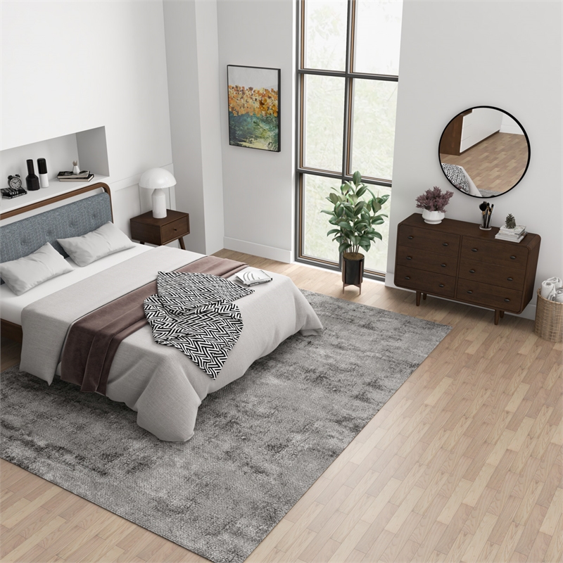 Pemberly Row Mid-Century 6-Drawer Double-Dresser Solid Wood in Brown