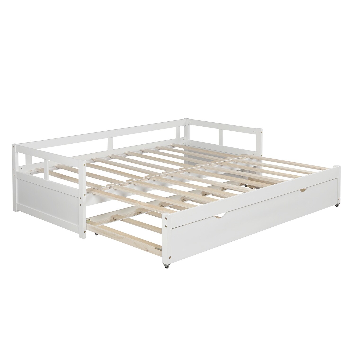 White Simple Yet Elegant Solid Construction Wood Daybed, Expandable to Txtra Large Bed, Wooden Daybed with Trundle