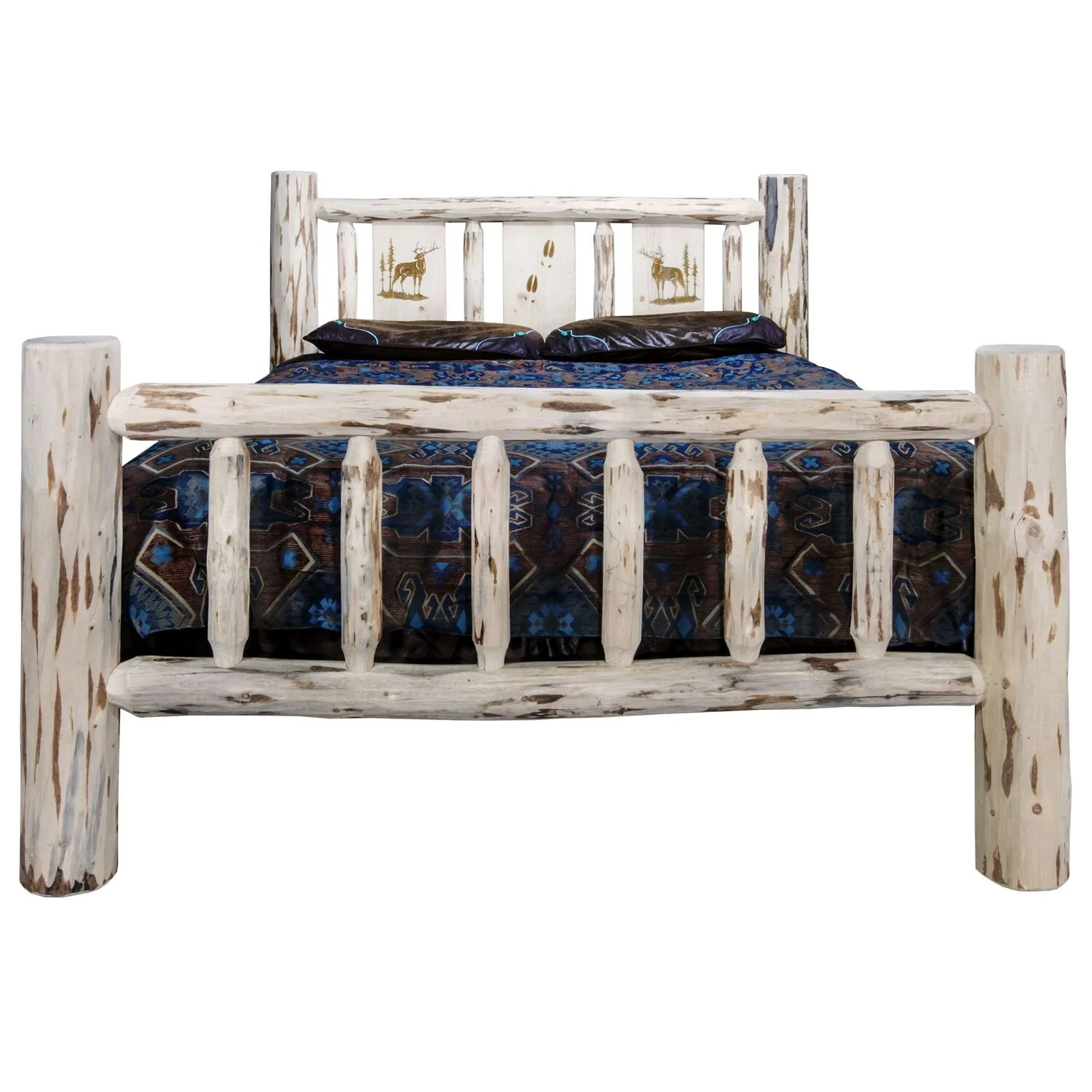 Montana Woodworks Wood Twin Bed with Laser Engraved Elk Design in Natural