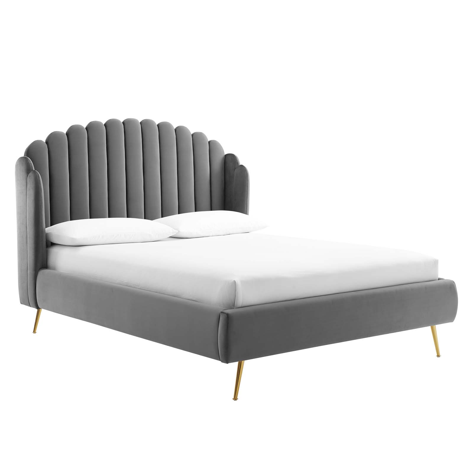 Modway Lana Queen Performance Velvet Wingback Platform Bed in Gray