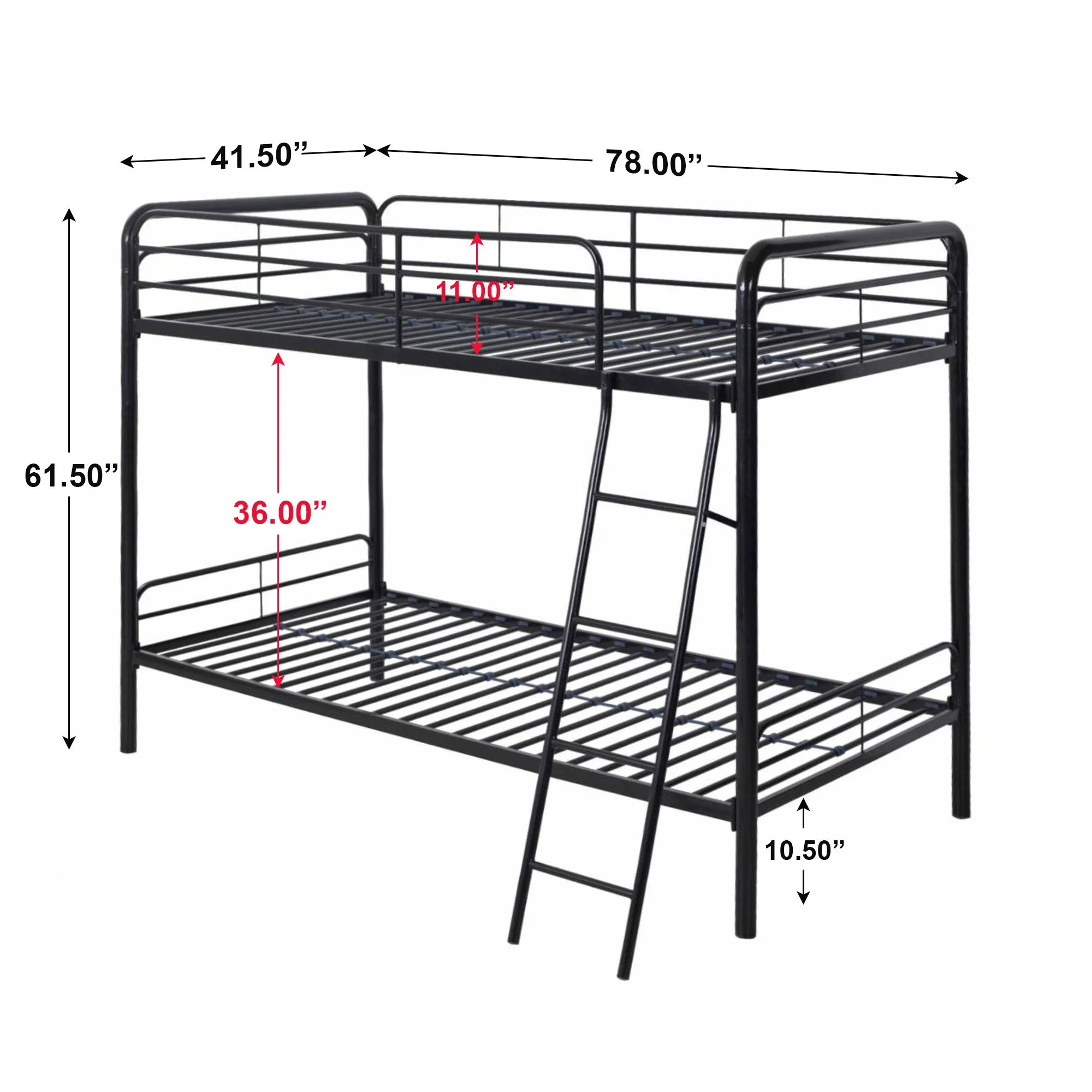 Better Home Products Twin over Twin Metal Bunk Bed in Black