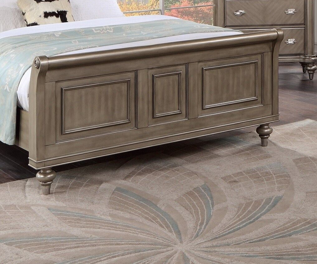 Queen Size Bed Upholstered HB 1pc Set Bedroom Furniture Luxury Classic Grey Finish Wooden Bedframe Unique Design FB