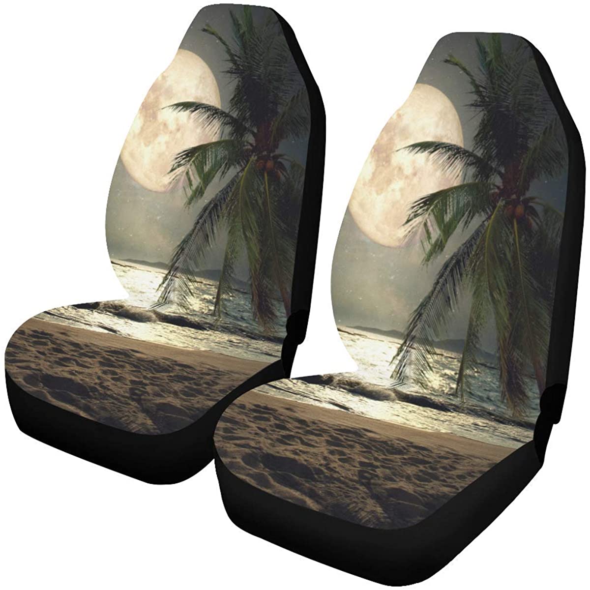 ZHANZZK Set of 2 Car Seat Covers Tropical Beach Palm Tree Universal Auto Front Seats Protector Fits for Car,SUV Sedan,Truck