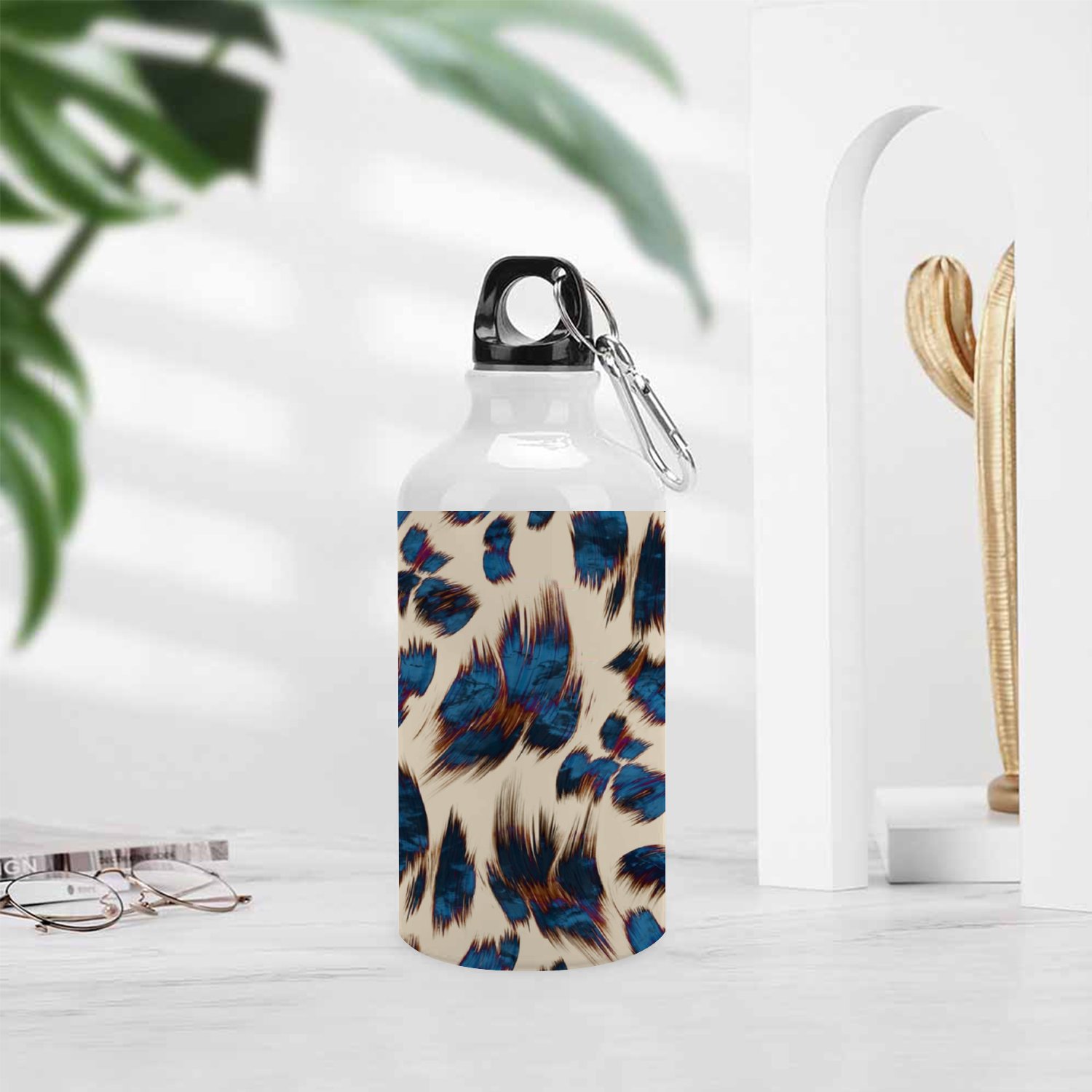 SKYSONIC 400ml Sport Aluminum Water Bottle,Leopard,Sport Multipack Leak Proof Easy Carry Travel Bottle with Twist Cap for Gym Hiking Camping Running Bike Outdoor