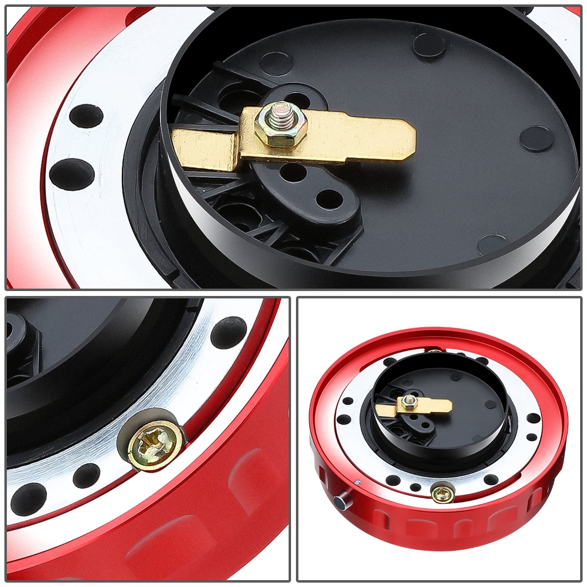 J2 Engineering J2-QR-ZTL-9070-RD Universal Fits 6 Bolt 70 / 74mm Steering Wheel Quick Release Hubs Adapter Red