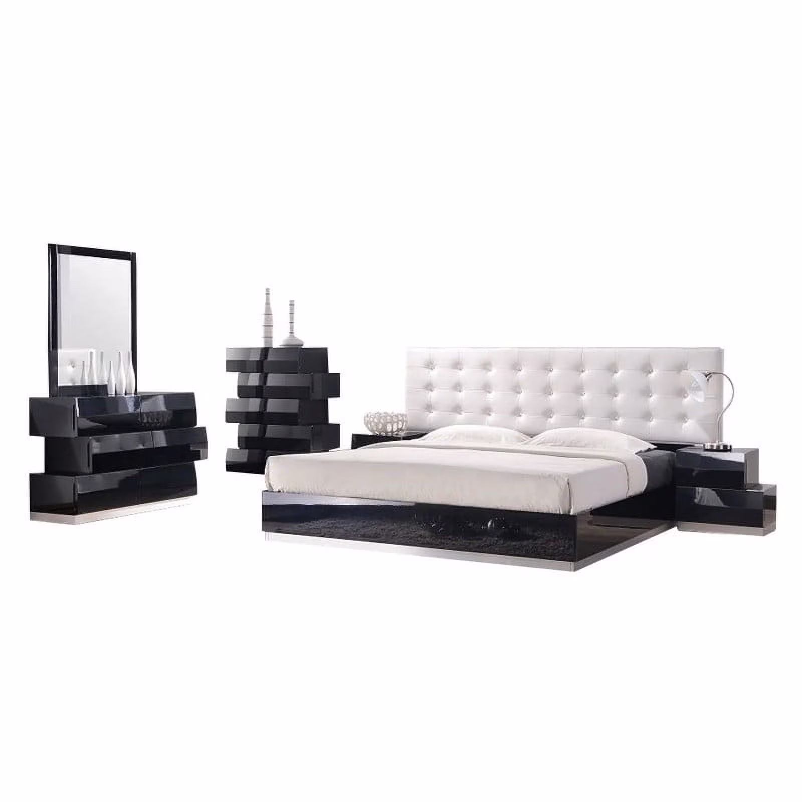 Milan Modern 3-Piece Bedroom Set, Black, Queen