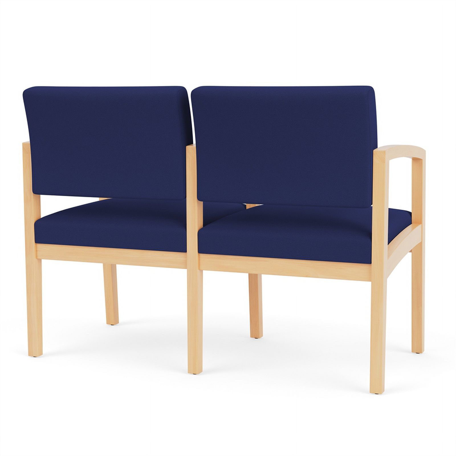 Lesro Lenox Wood 2-Seat Fabric Reception Tandem Seating in Cobalt Blue/Natural