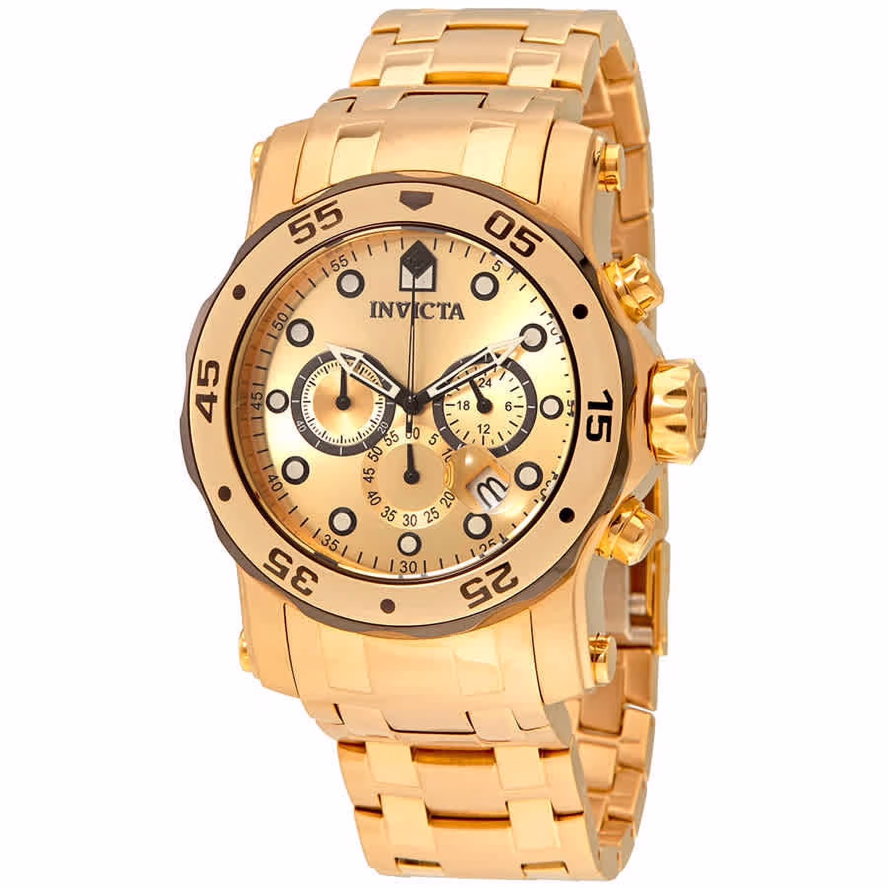 Invicta Men's Pro Diver 48mm Gold-Tone Steel Bracelet & Case Flame-Fusion Crystal Quartz Watch 23670