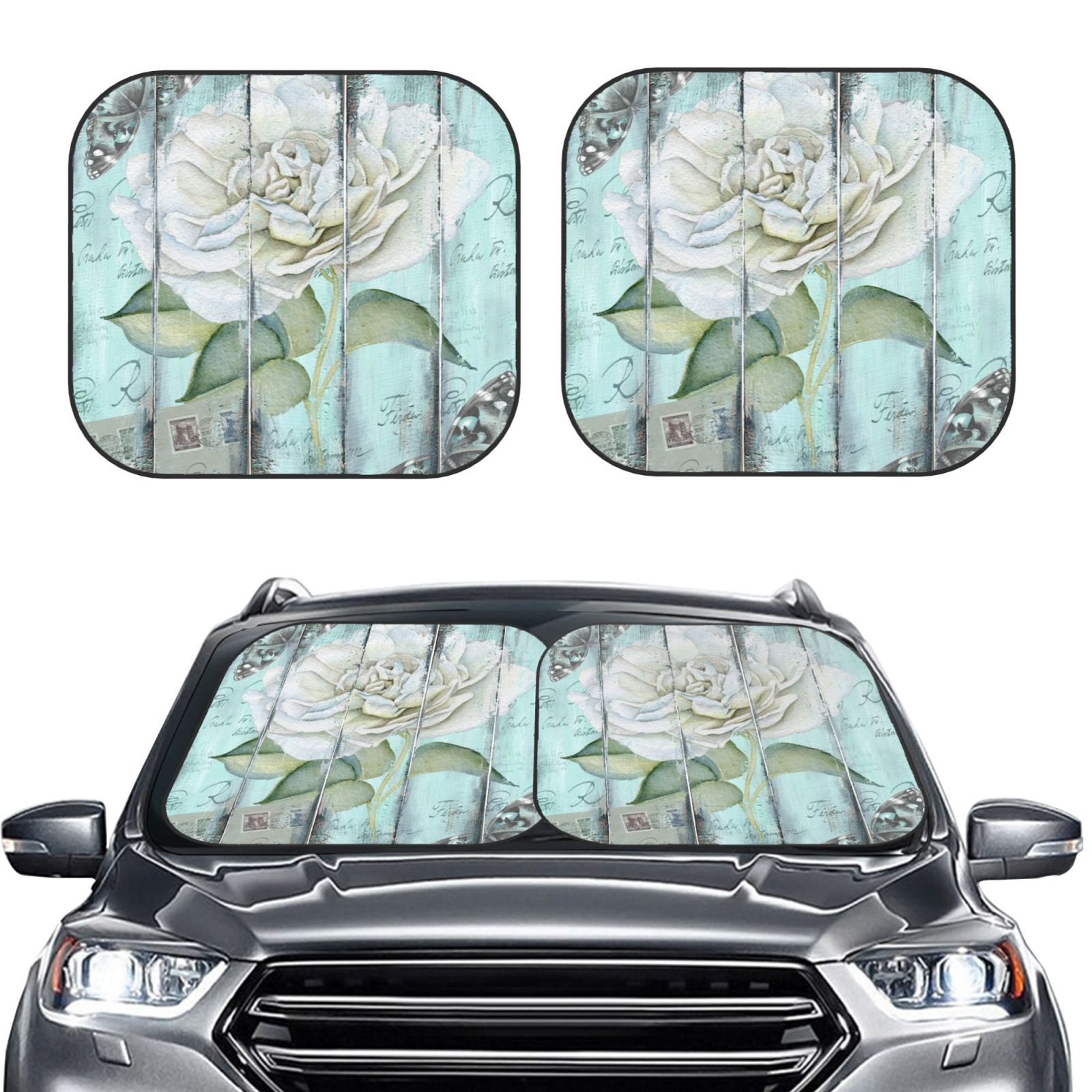 Lukts Vintage Rose1 Print 2 Piece Car Sun Shade Windshield,Foldable Car Shade Front Windshield With Keeps Your Vehicle Cool, For Most Sedans Suv And Trucks - Small