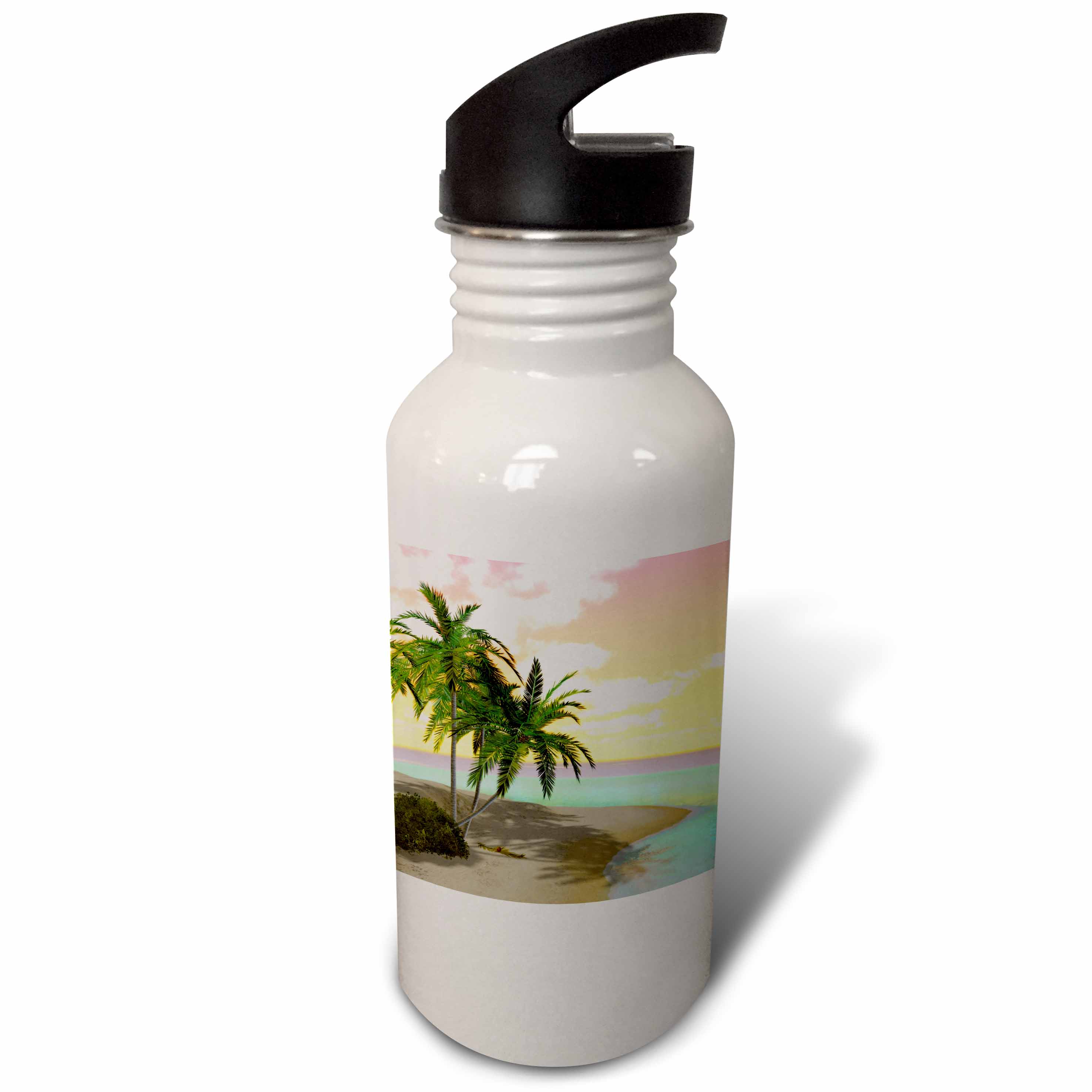 A colorful sunset island beach scene with palms 21 oz Sports Water Bottle wb-181698-1