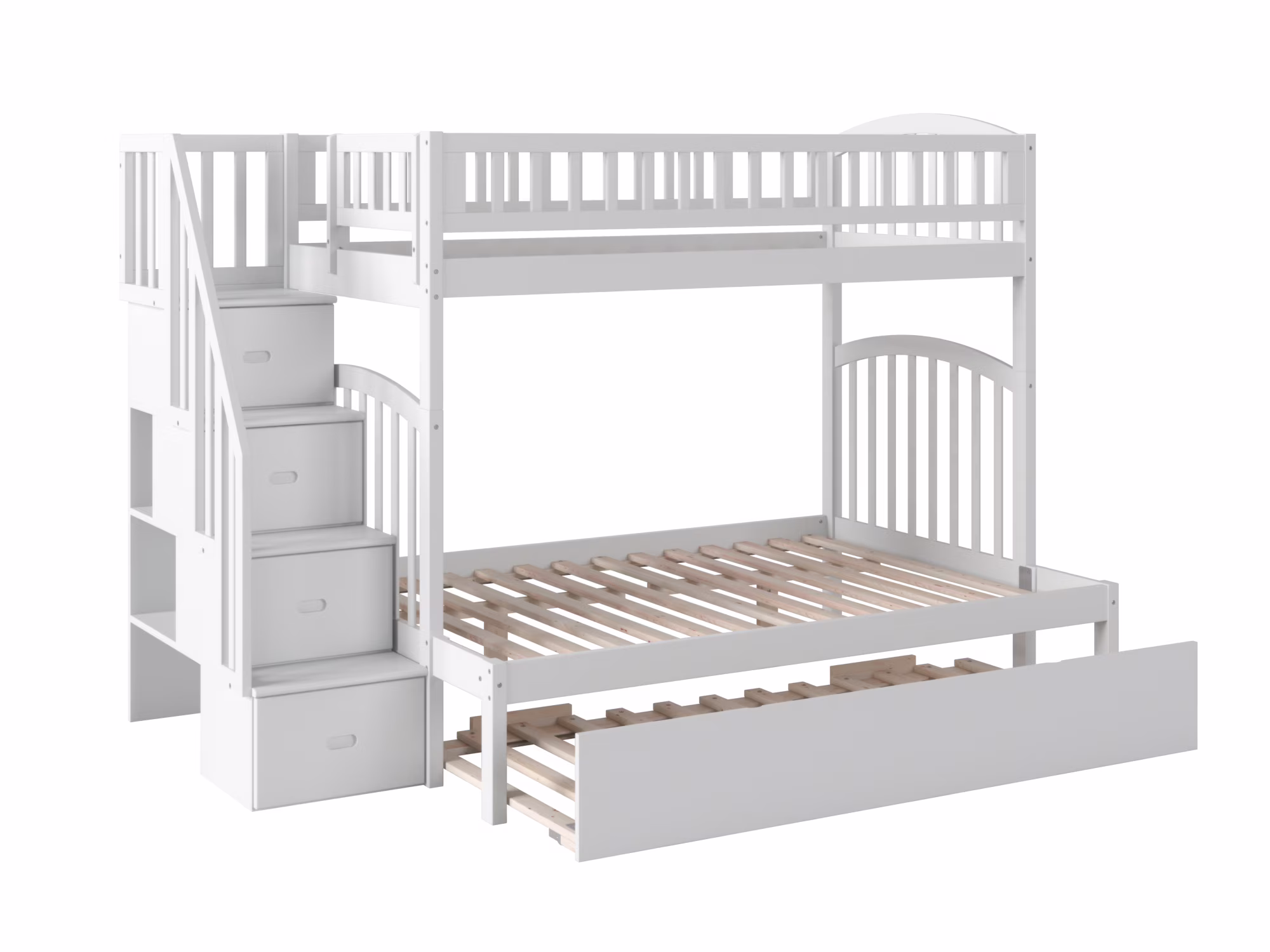 Westbrook Staircase Bunk Twin over Full with Full Size Urban Trundle Bed in White