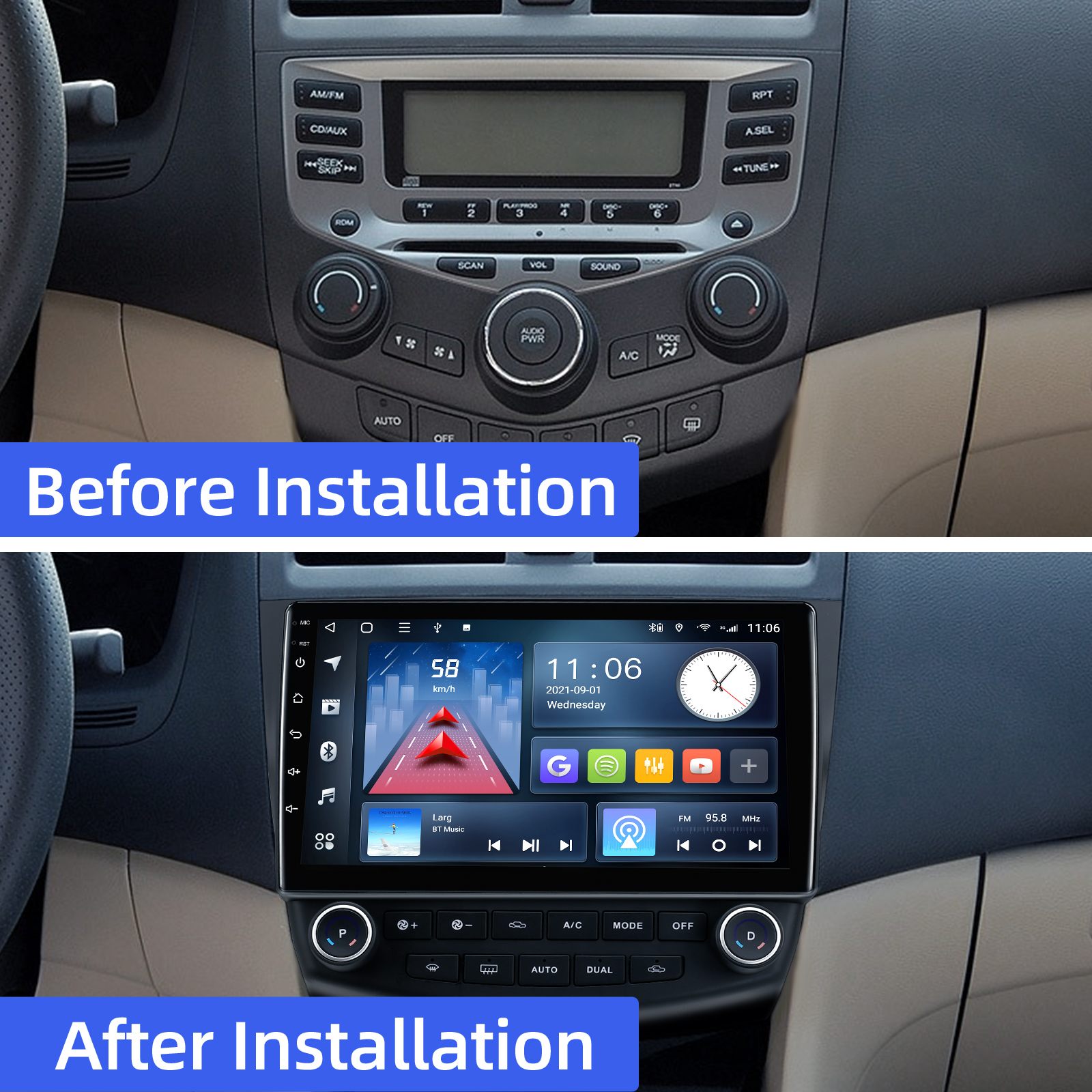 Android 10 Double Din Car Stereo for Honda Accord 7th 2003 2004 2005 2006 2007 with 10.1' Touchscreen Radio Built-in Wireless Carplay/Android Auto/GPS/Bluetooth/FM/Dual USB/Steering Wheel Control