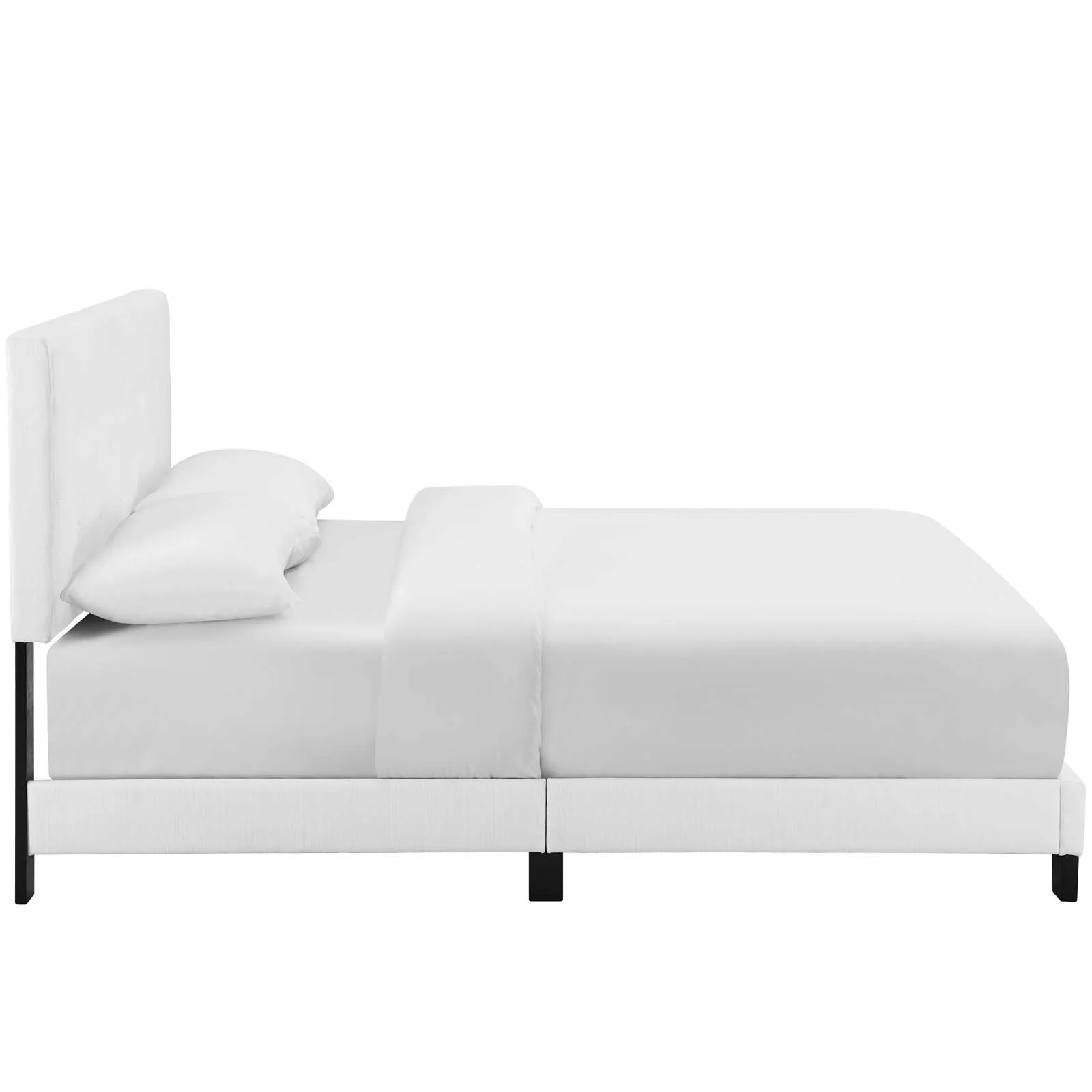 Modern Contemporary Urban Design Bedroom Full Size Bed Frame, Fabric, White, Box Spring Required