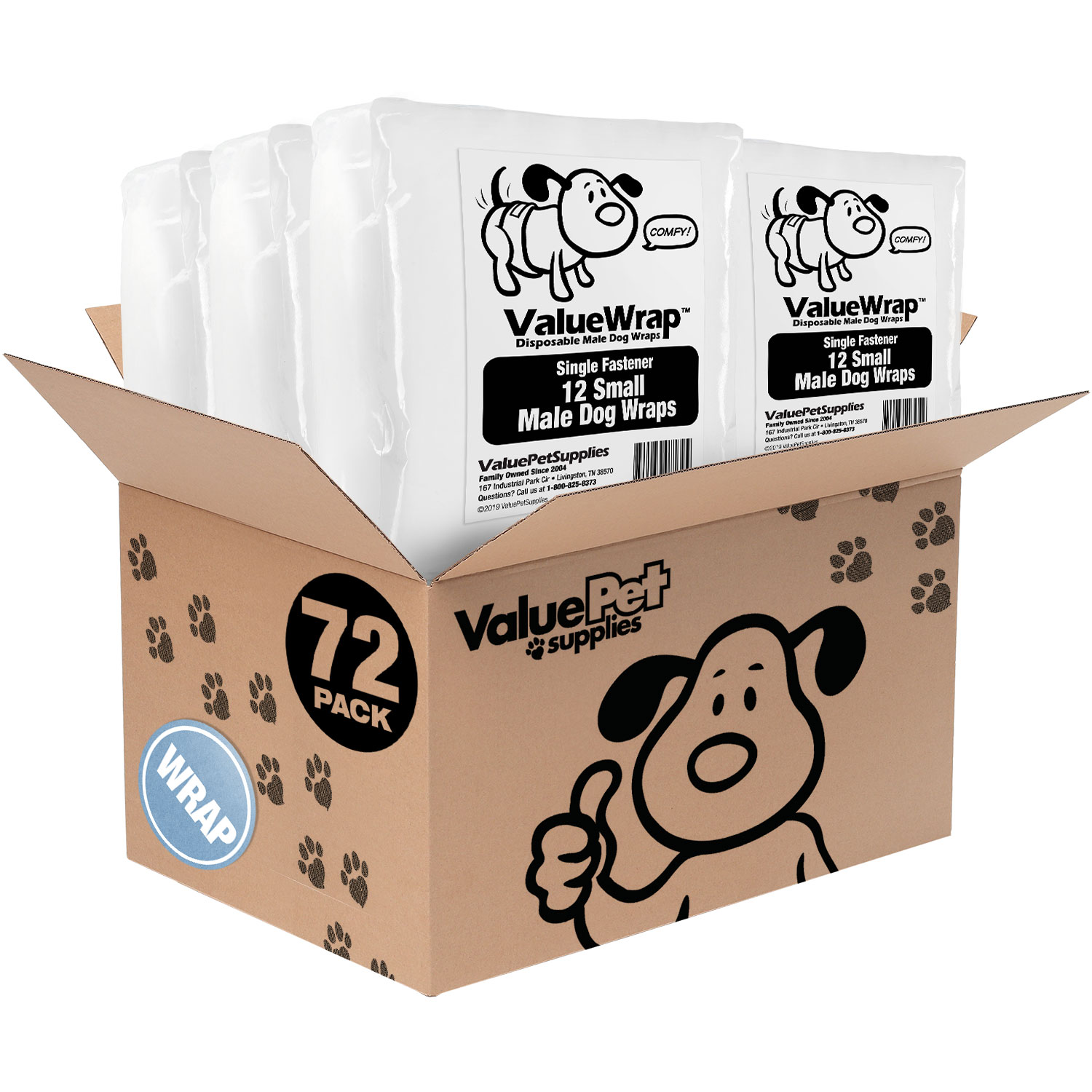 NEW- ValueWrap Male Wraps, Disposable Dog Diapers, 1-Tab Small, Lavender, 72 Count