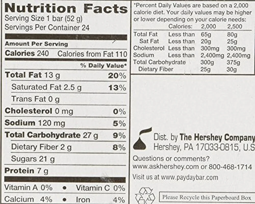 PAYDAY Peanut Caramel Candy Bar, 1.85 Oz, 24 Pack