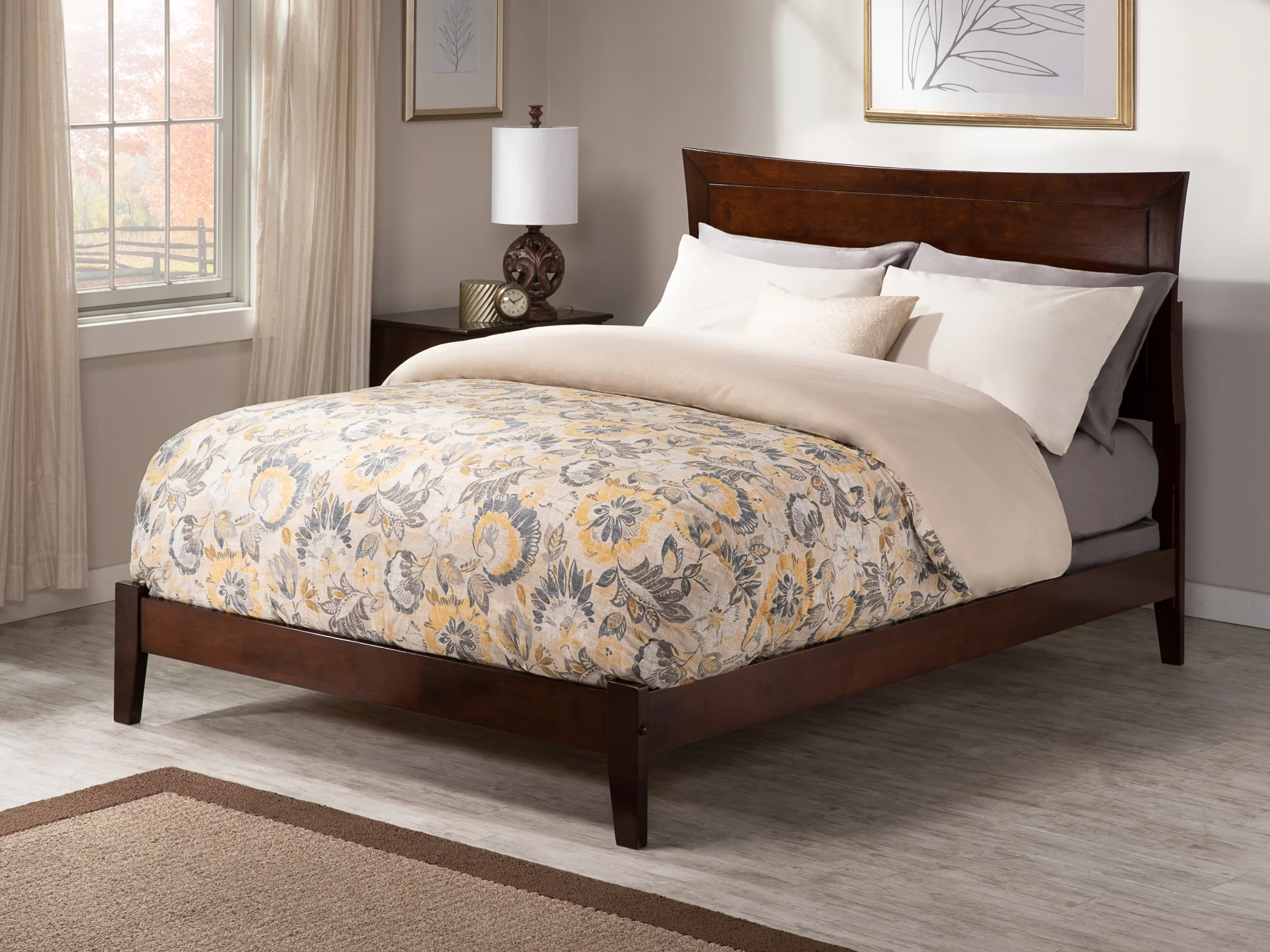 AFI Metro Queen Wood Traditional Bed Frame with Panel Headboard, Walnut