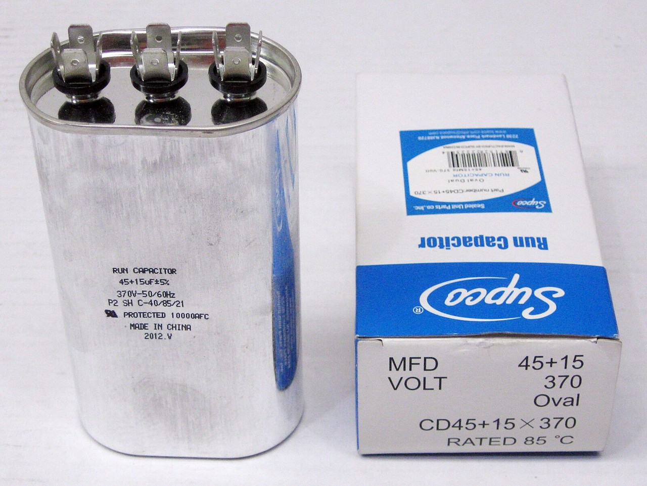 Supco CD45+15X370 Supco CD45+15X370 HVAC Motor Oval Dual Run Capacitor 45 + 15 MFD 370 Volts