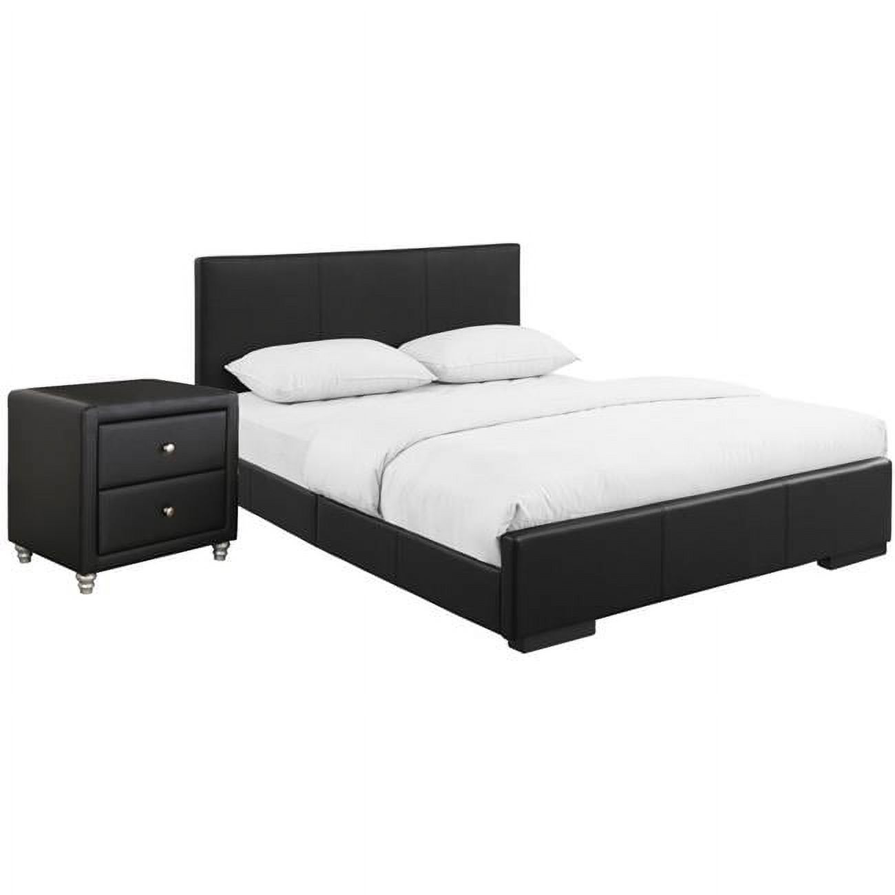 Homeroots 397050 Upholstered King Platform Bed with Nightstand, Black
