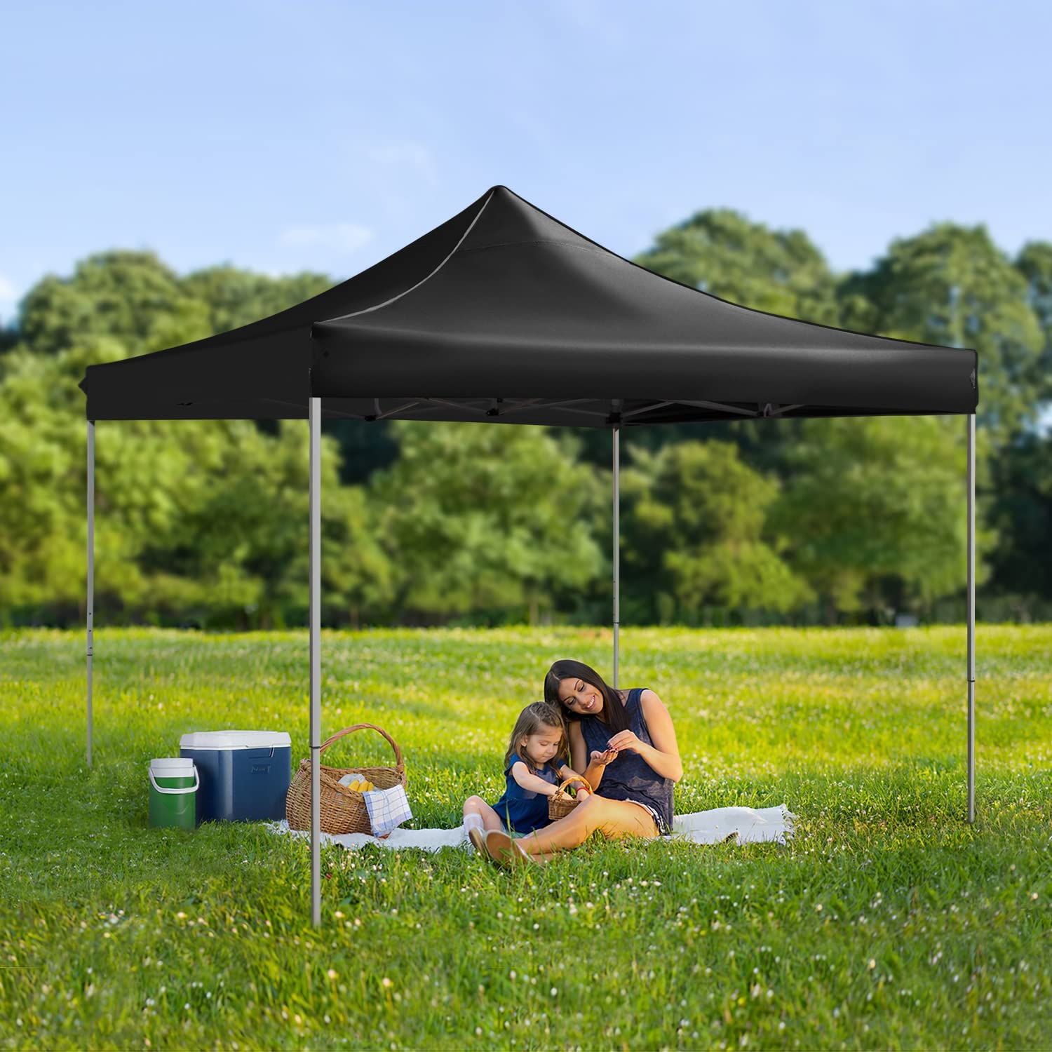 VICTAL 10' x 10' Pop-up Canopy with Straight Legs Wedding Party Tent Folding Gazebo Beach Canopy with Carry Bag, Black