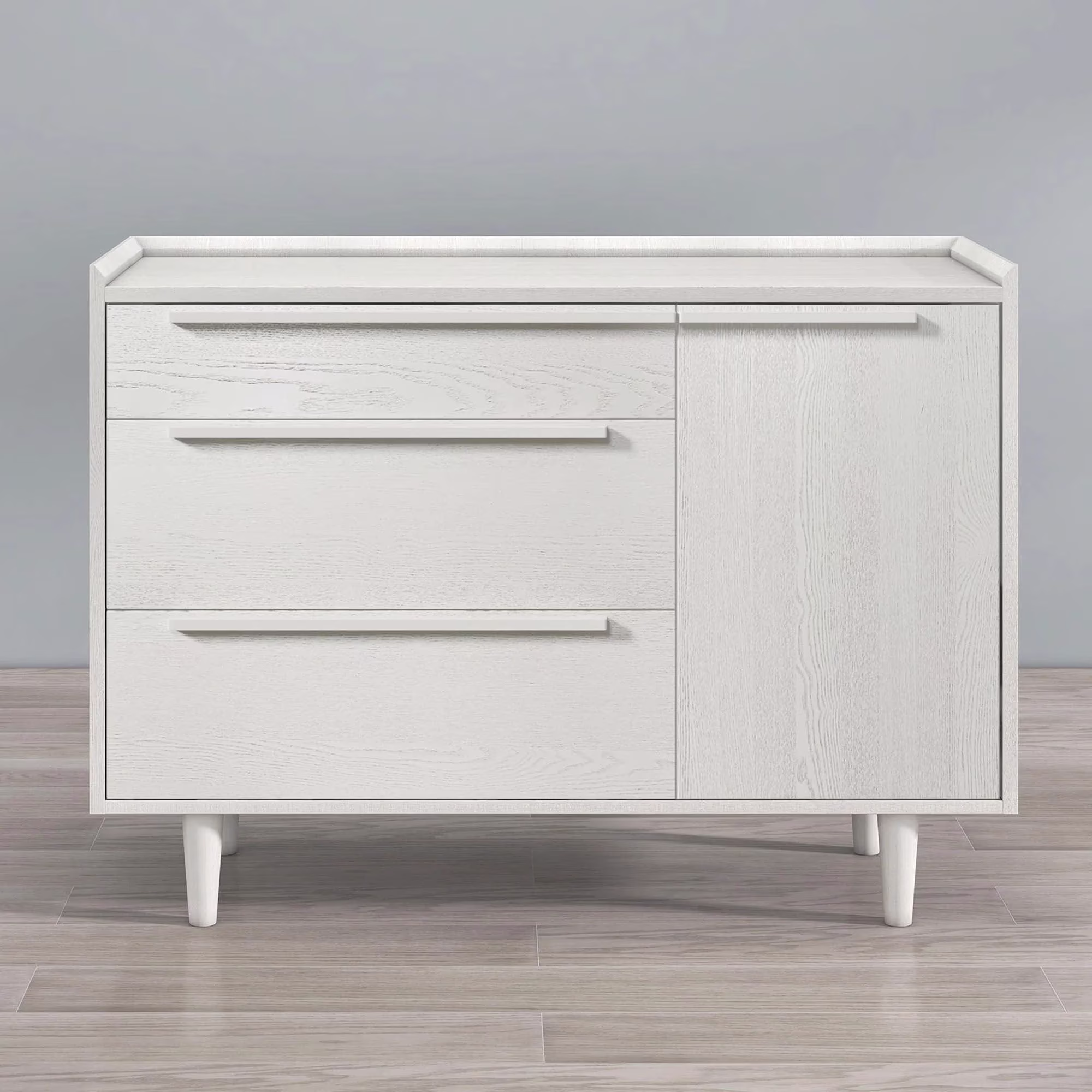Supfirm Modern Wood Grain Sideboard with 3 Drawers Storage Cabinet Entryway Floor Cabinet Sideboard Dresser with Solid Wood Legs for bedroom and living room , Grain White