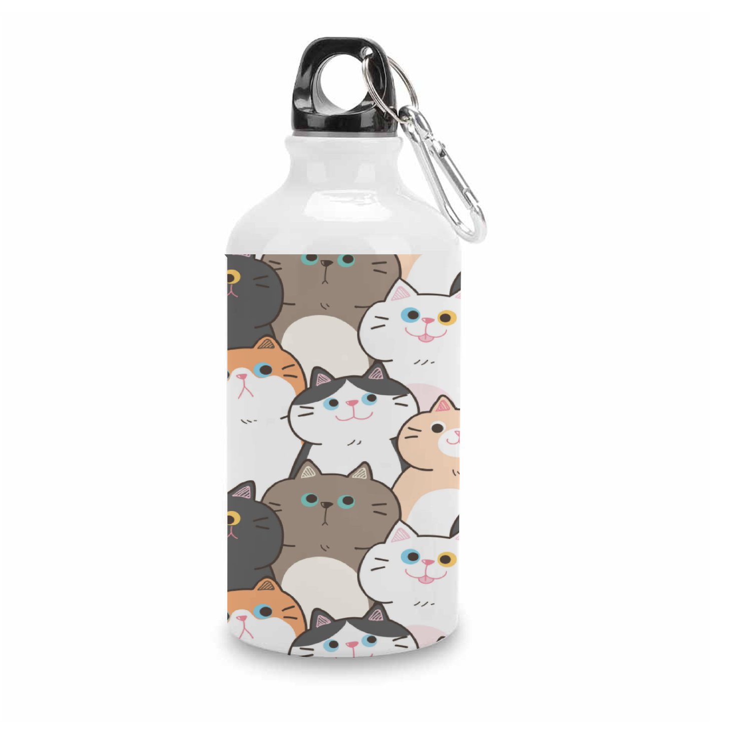 SKYSONIC 400ml Sport Aluminum Water Bottle,Cute Cartoon Cats,Sport Multipack Leak Proof Easy Carry Travel Bottle with Twist Cap for Gym Hiking Camping Running Bike Outdoor