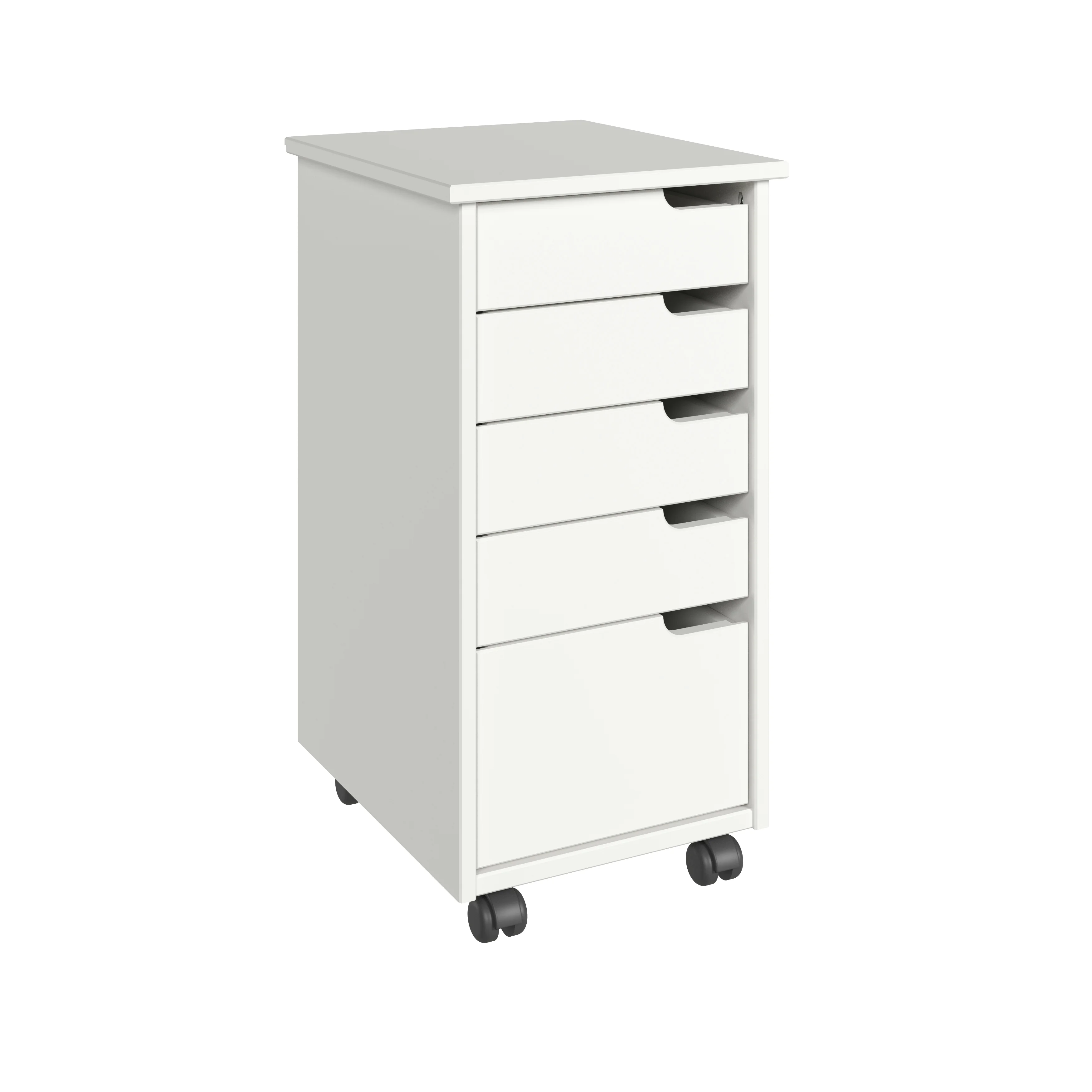Adeptus Original Euro Roll Cart, Solid Wood, 4+1 Drawer Narrow Drawers Roll Carts, White