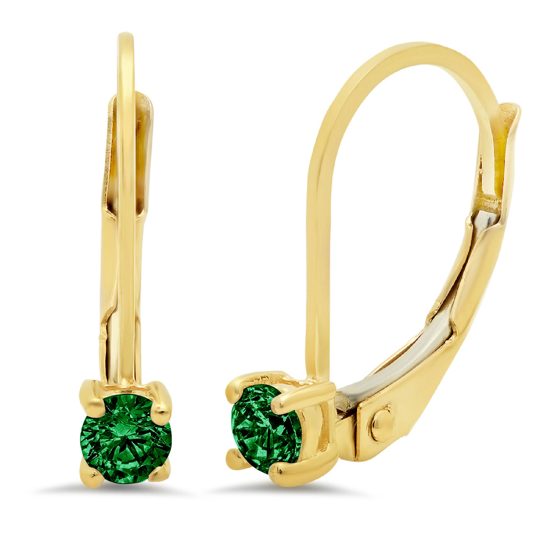 Clara Pucci 0.2 ct Brilliant Round Cut Drop Dangle VVS1 Genuine Conflict free Green Simulated Emerald Real Stamped Solid 18K Yellow Gold Earrings Lever Back