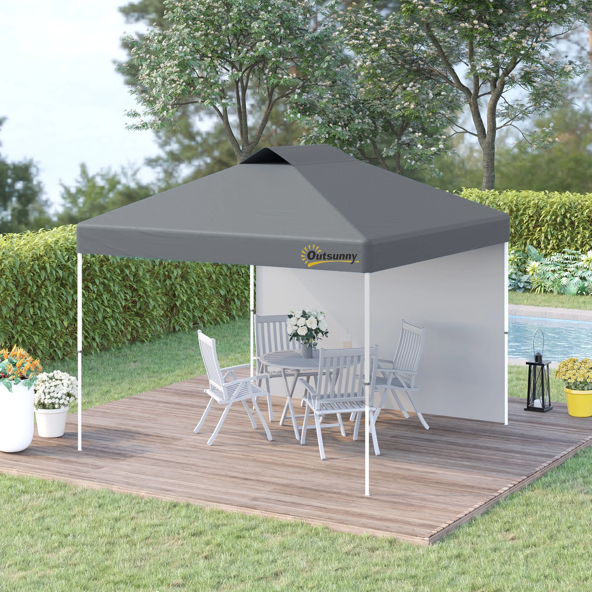 Outsunny 10' x 10' Pop-Up Canopy Tent with 1 Removable Sidewall, Commercial Instant Sun Shelter, Tents for Parties with Wheeled Carry Bag for Outdoor, Garden, Patio, Gray