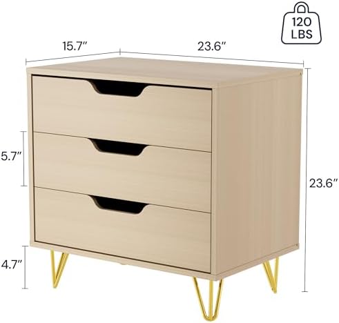 xrboomlife 3 Drawer Dresser Set of 2  Modern Dresser for Bedroom   Dressers with Wide Chest of Drawers for  Bedroom  Black Dresser for Living Room  Nursery  Hallway  Oak