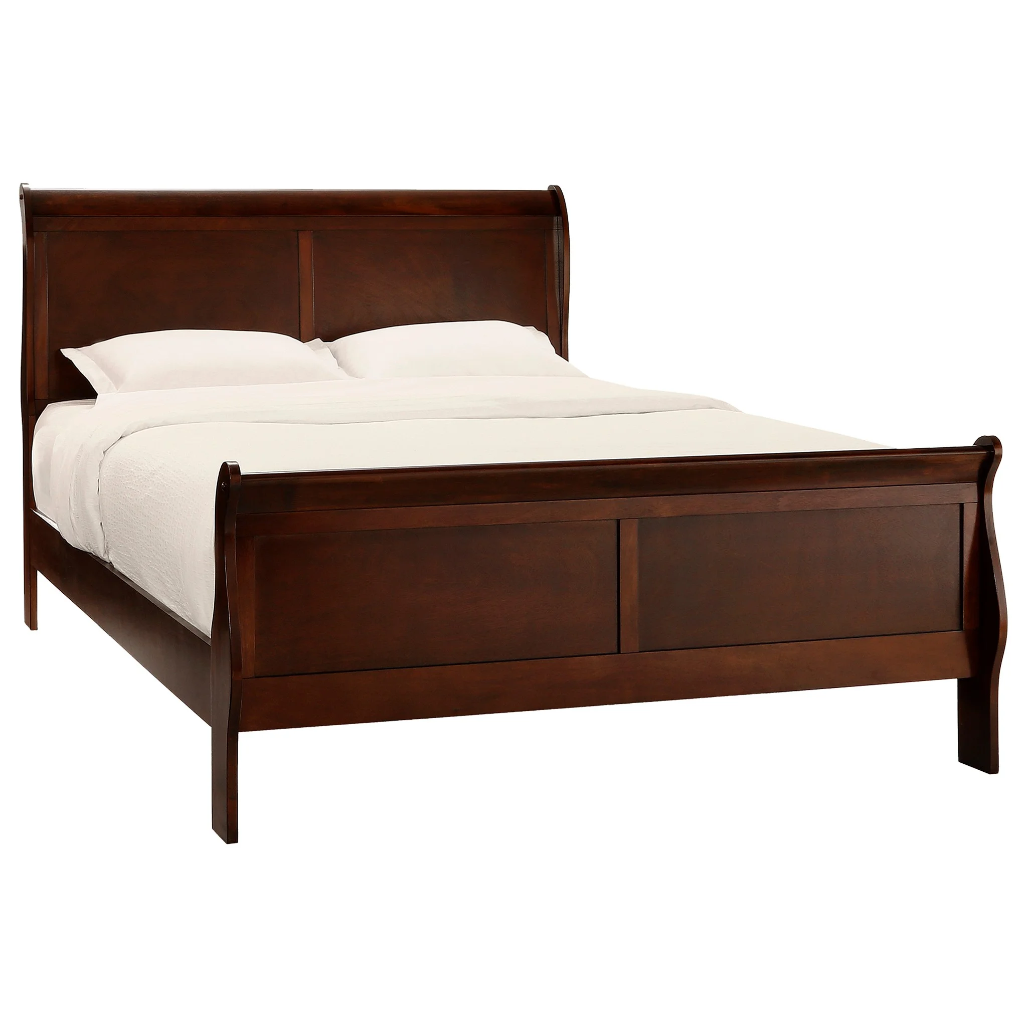CoSoTower Classic Louis Philipe Style Full Bed Brown Cherry Finish 1Pc Traditional Design Bedroom Furniture Sleigh Bed