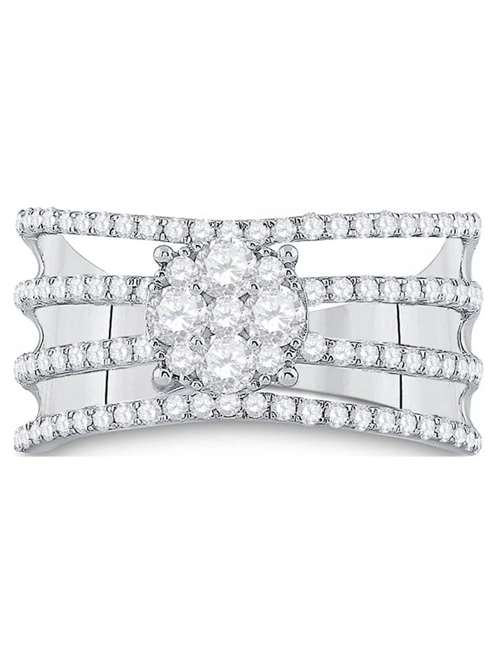 Diamond Princess 10kt White Gold Womens Round Diamond Four Row Flower Cluster Ring 1 Cttw