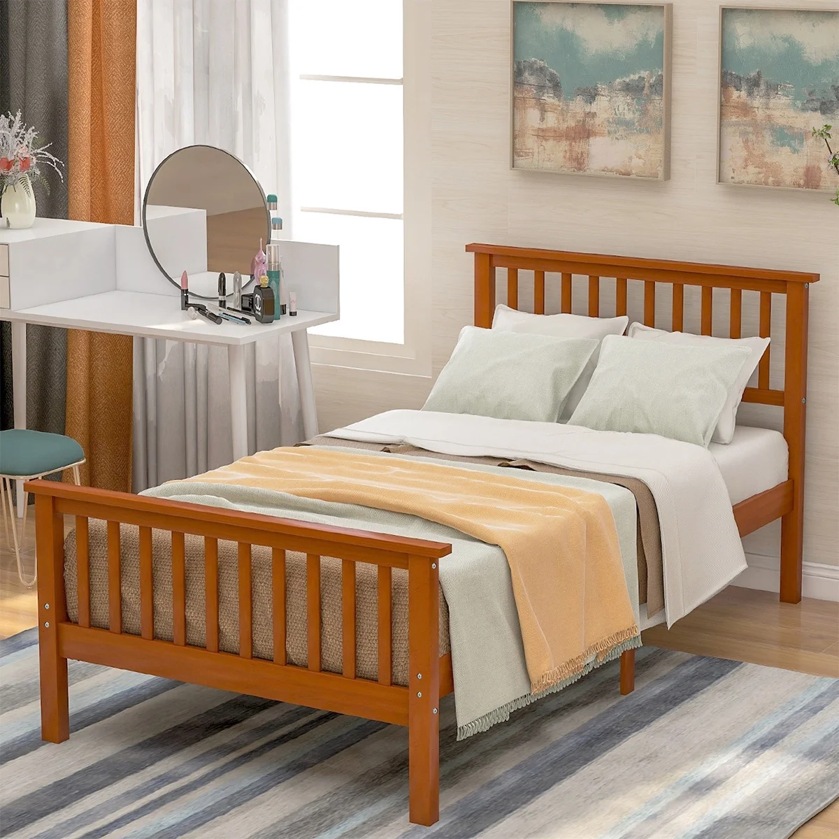 MERAX  Twin Wood Platform Bed with Headboard & Footboard Espresso