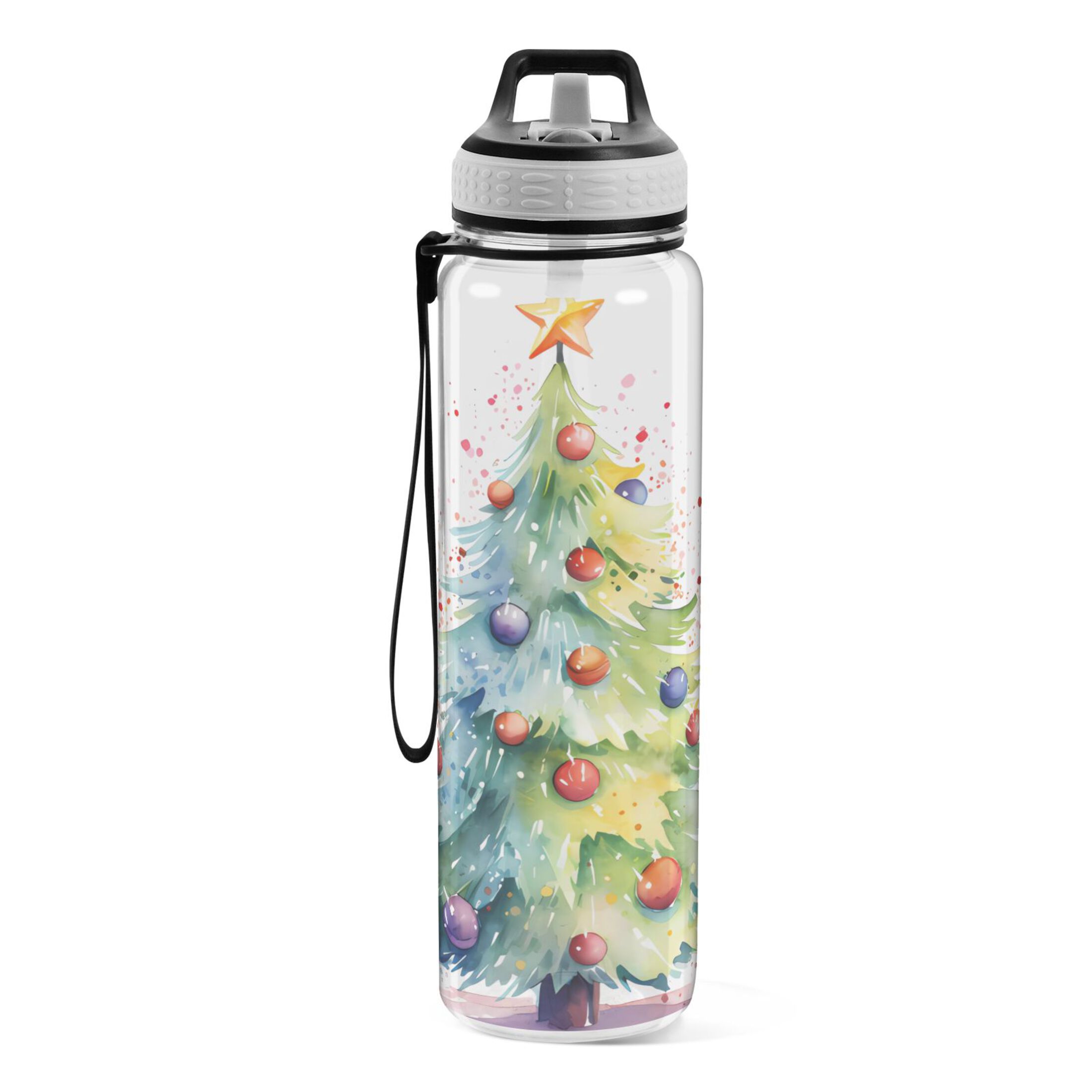 Christmas Green Trees 32oz Water Bottles with Straw Tritan Leakproof Sports Bottle BPA Free Clear for Fitness Gym Swimming Cycling