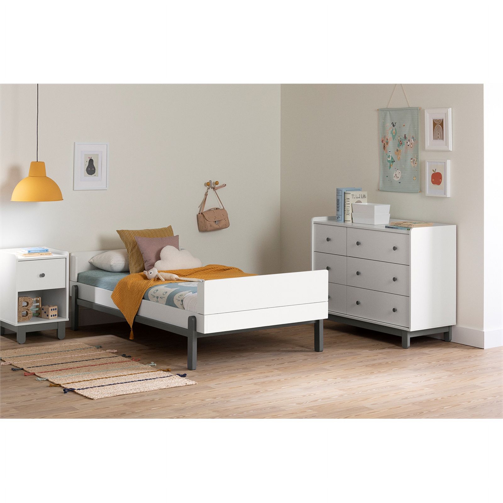 Pemberly Row Modern 6-Drawer Double Dresser Soft Gray and White