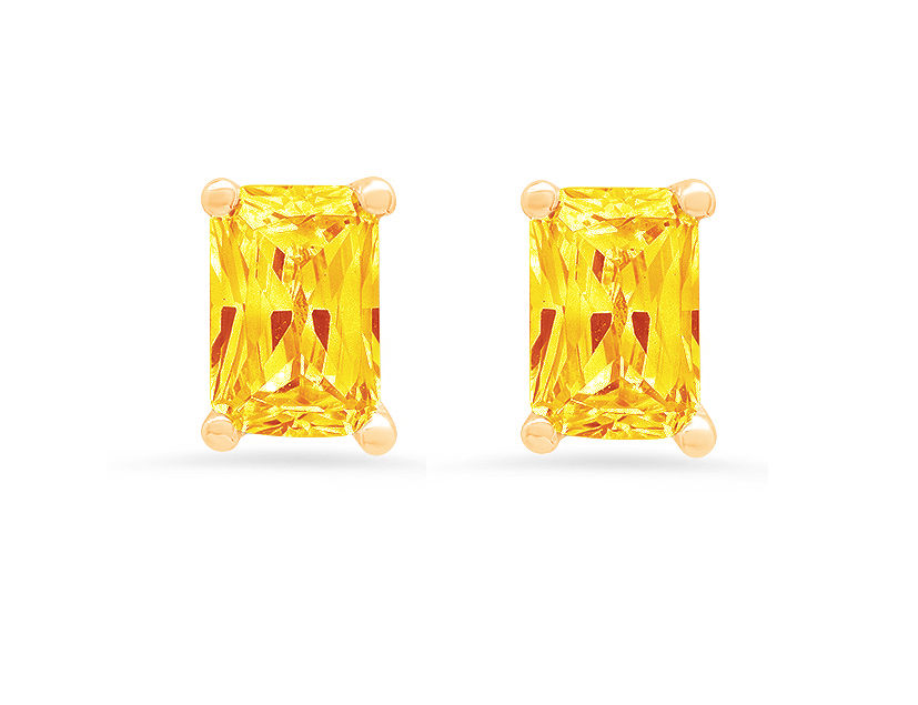 Clara Pucci 1.0 ct Brilliant Emerald Cut Solitaire Studs VVS1 Genuine Conflict free Yellow Natural Citrine Real Stamped Solid 18K Yellow Gold Earrings Push back
