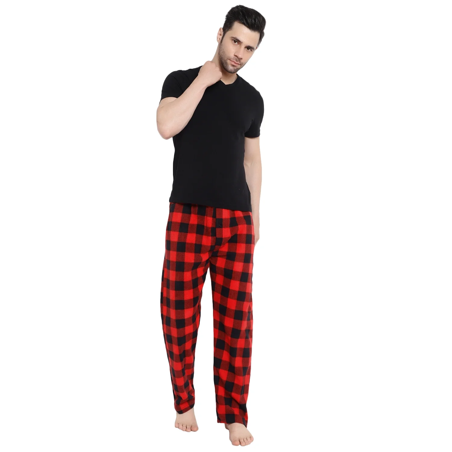 North 15 Mens Super Cozy Buffalo Plaid Micro Fleece Pajama Pants-1235-Red-3XL