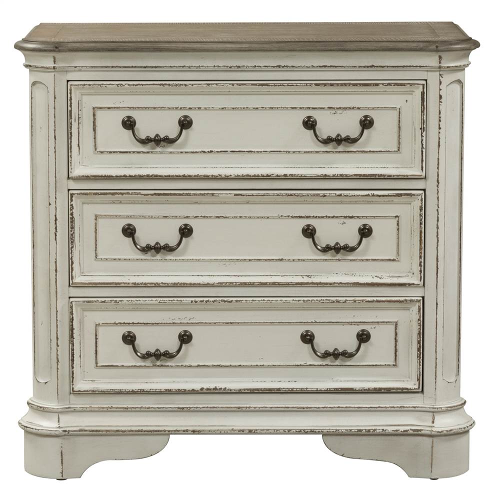 Magnolia Manor White 3 Drawer Bedside Chest w/ Charging Station