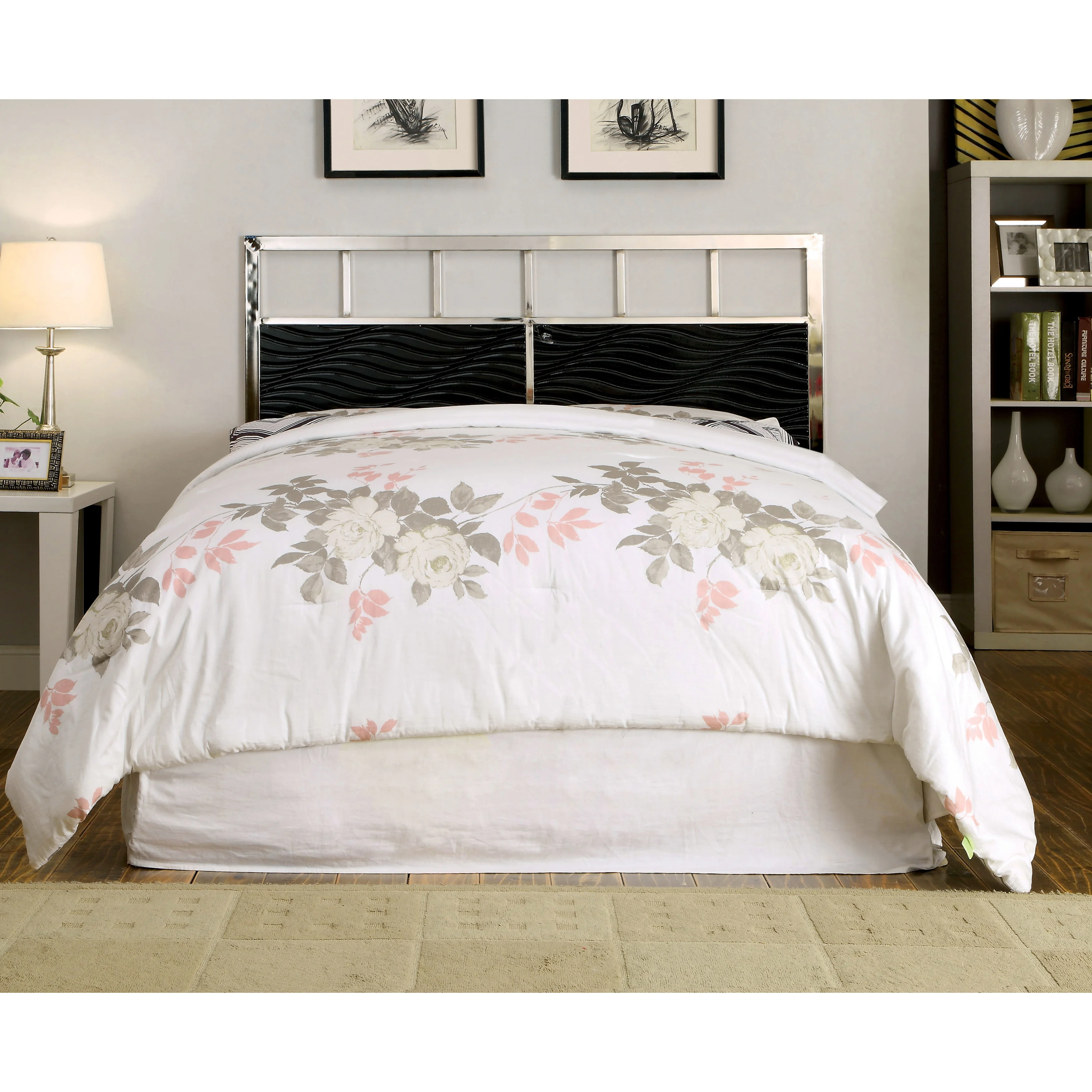 Furniture of America  Nols Modern 2-Piece Metal Headboard and Footboard Set White/Chrome Queen