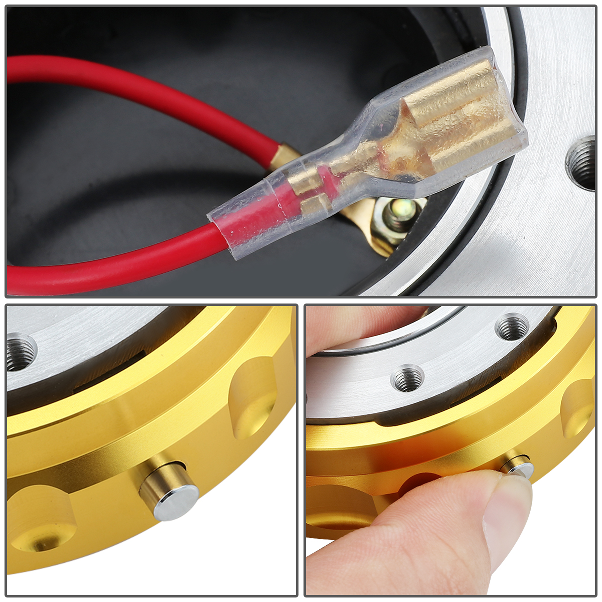 J2 Engineering J2-QR-ZTL-9070-GD Universal Fits 6 Bolt 70 / 74mm Steering Wheel Quick Release Hubs Adapter Gold