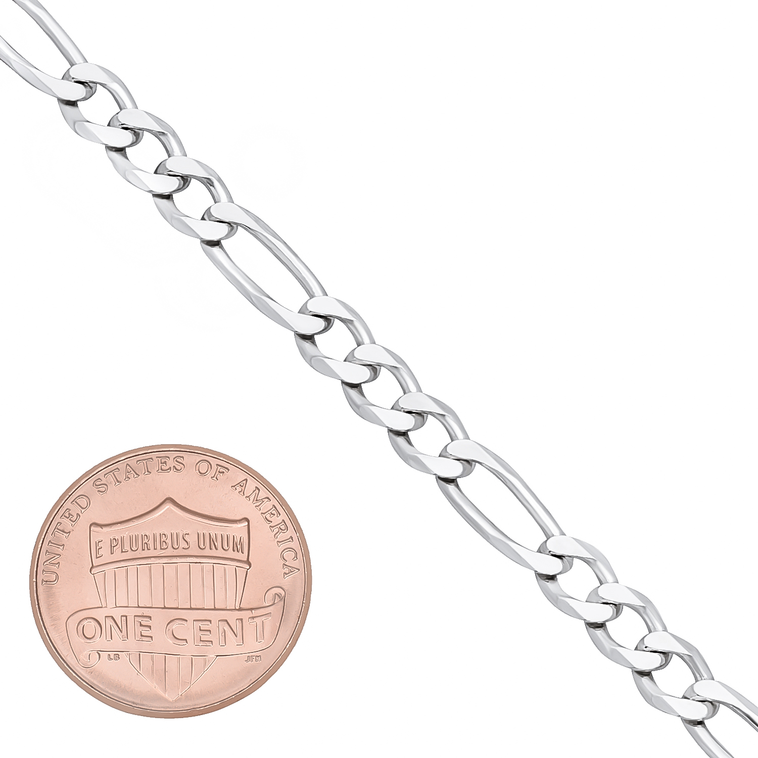 4.9mm Solid .925 Sterling Silver Flat Figaro Chain Necklace, 26 inches