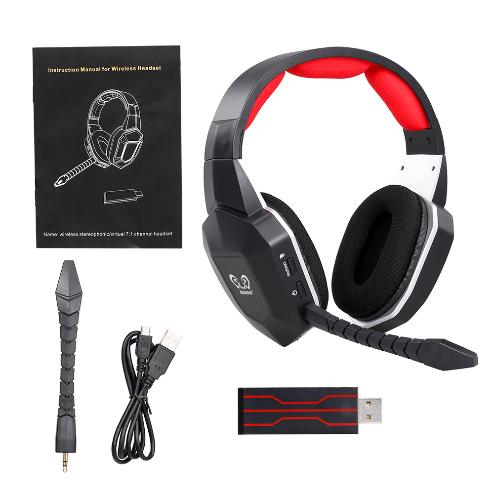HW-N9U 2.4G Wireless Gaming Headset Virtual 7.1 Surround Sound Headset with Removable Microphone Replacement for PC