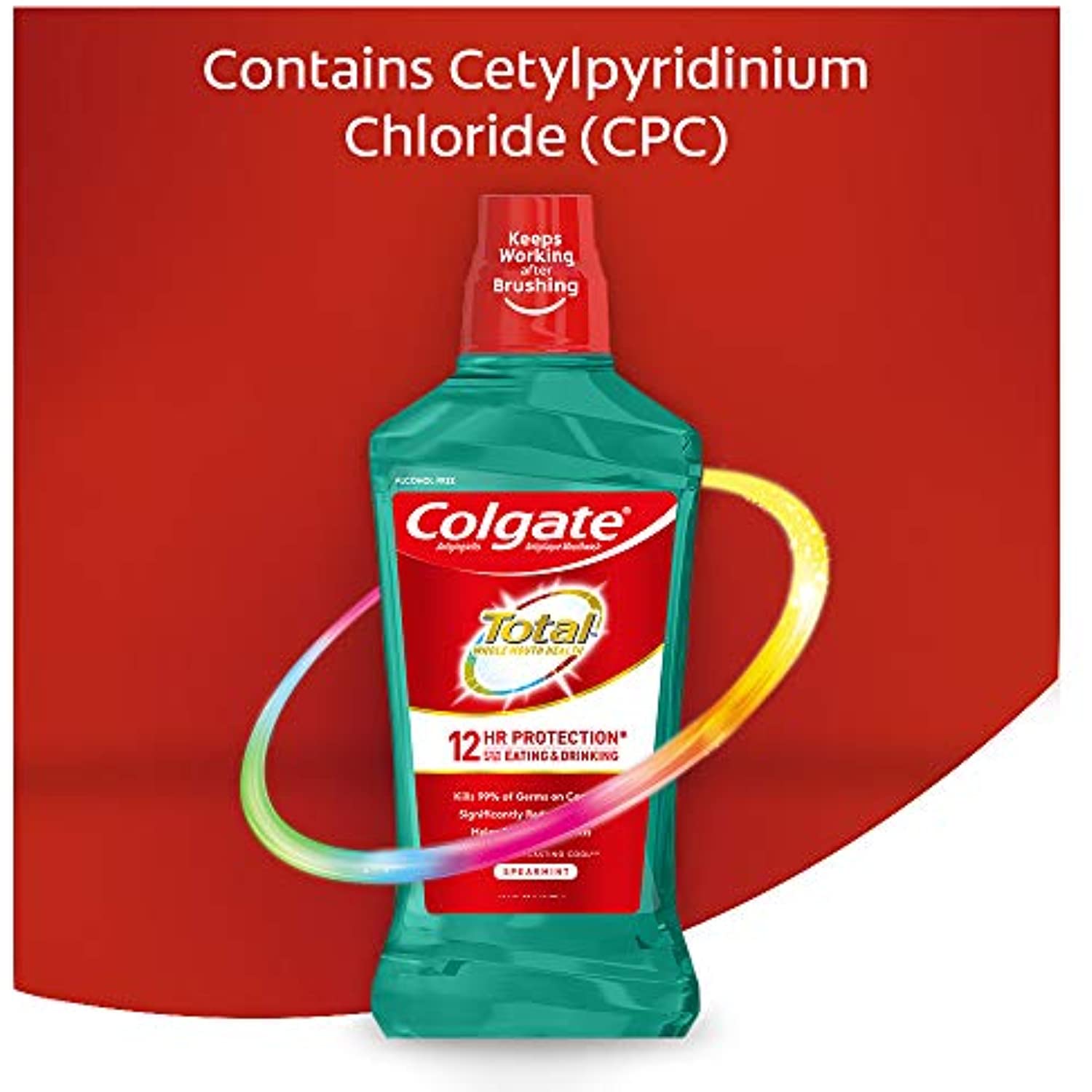 Colgate Total Pro-Shield Alcohol Free Mouthwash, Antibacterial Formula, Spearmint - 500 Ml, 16.9 Fluid Ounce (6 Pack)