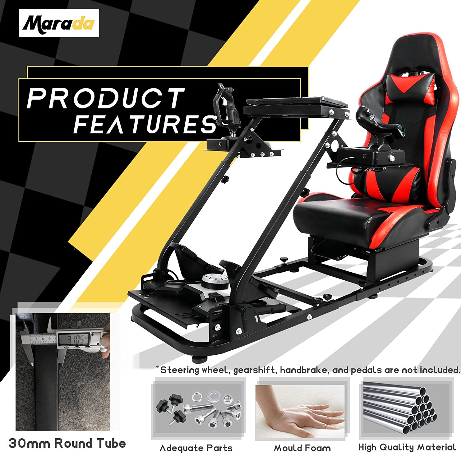 Marada Flight Racing Sim Cockpit with Game Seat Foldable Fit for HOTAS Warthog Thrustmaster Logitech