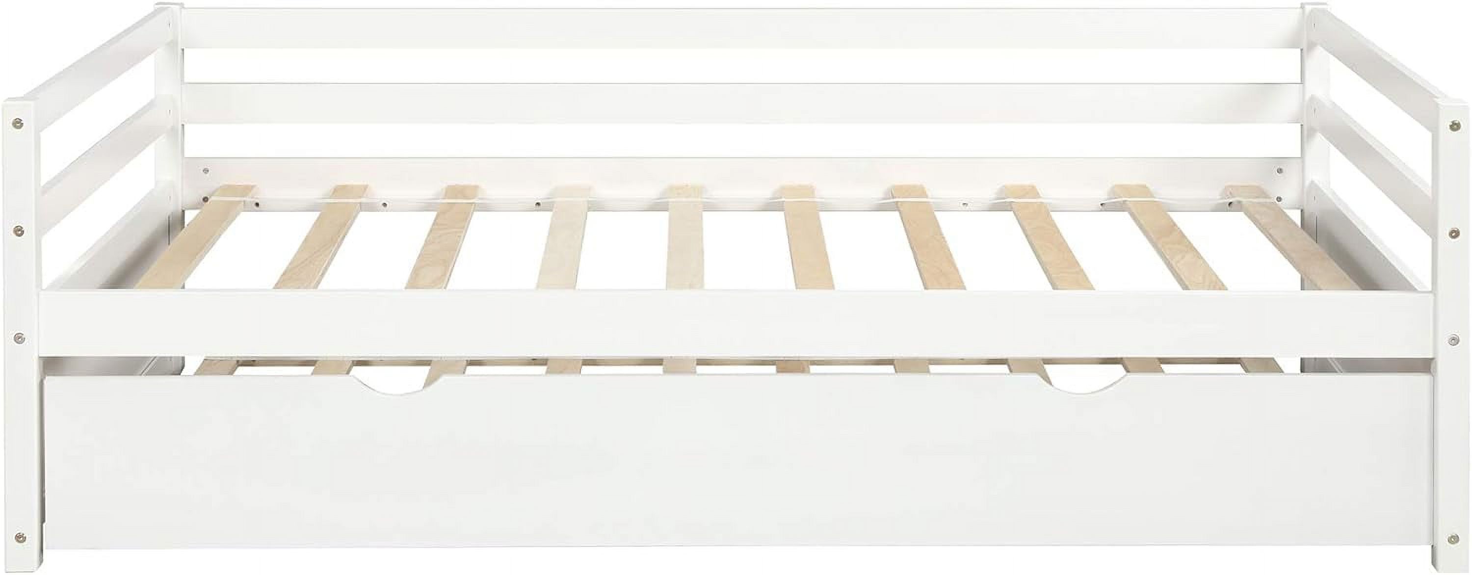 Daybed With Trundle, Solid Wood Bed Frame, White