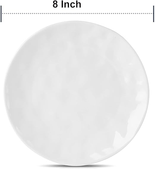 Vicrays 6pcs, Ceramic Dessert Salad Plates, 8 Inch, Round, Oven, Microwave, And Dishwasher Safe, Scratch Resistant, Porcelain Fluted Suitable For Appetizer, Snacks, Home, Restaurant (White)