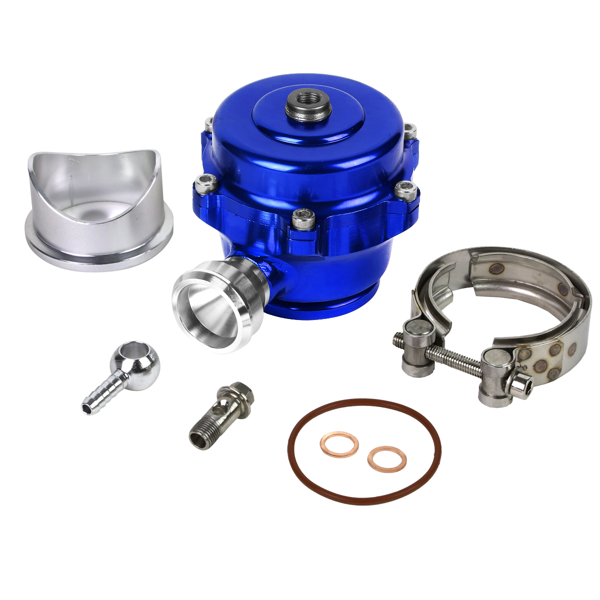 Universal Aluminum 50mm Turbo 35psi Boost Blow Off Valve+Trumpet+Flange+V-band Clamp (Blue)