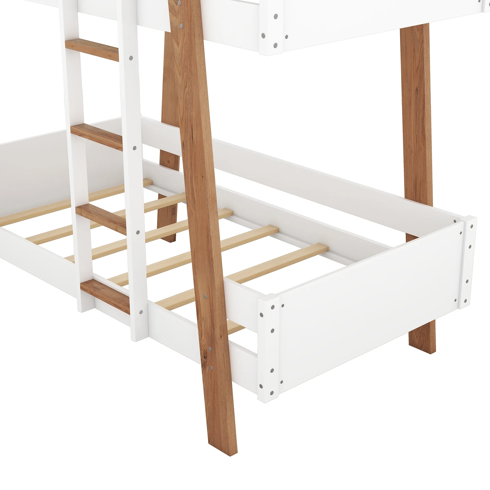 Euroco Wood Twin over Twin Bunk Bed, Inclined Bunk Bed Frame, No Box Spring Needed, White